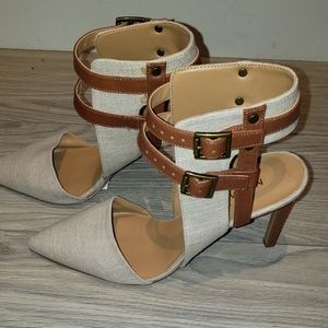 Nine West Linen Two Buckle Heels